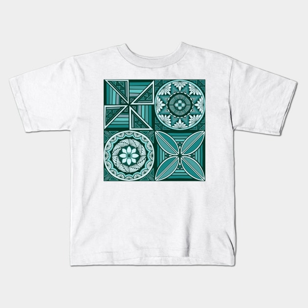 Tapa patchwork - jade Kids T-Shirt by AprilAppleArt